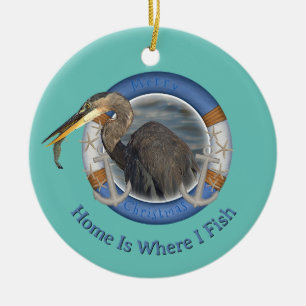 Nautical Christmas Heron Fishing Ceramic Ornament
