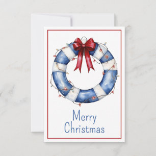 Nautical Christmas Life Preserver With Bow Card