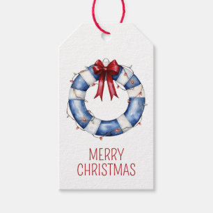 Nautical Christmas Life Preserver With Bow Gift Tags