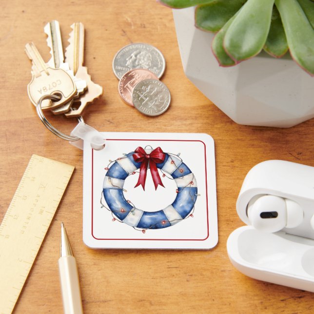 Nautical Christmas Life Preserver With Bow Keychain (Desk)