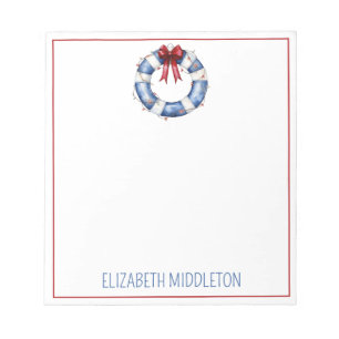 Nautical Christmas Life Preserver With Bow Notepad