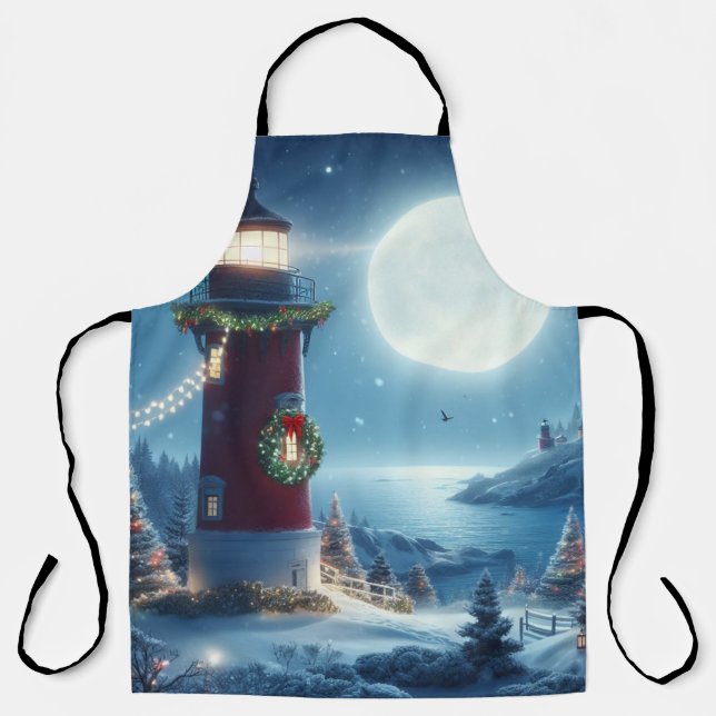 Nautical Christmas lighthouse Apron (Front)