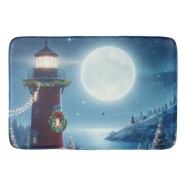 Nautical Christmas lighthouse Bath Mat (Front)