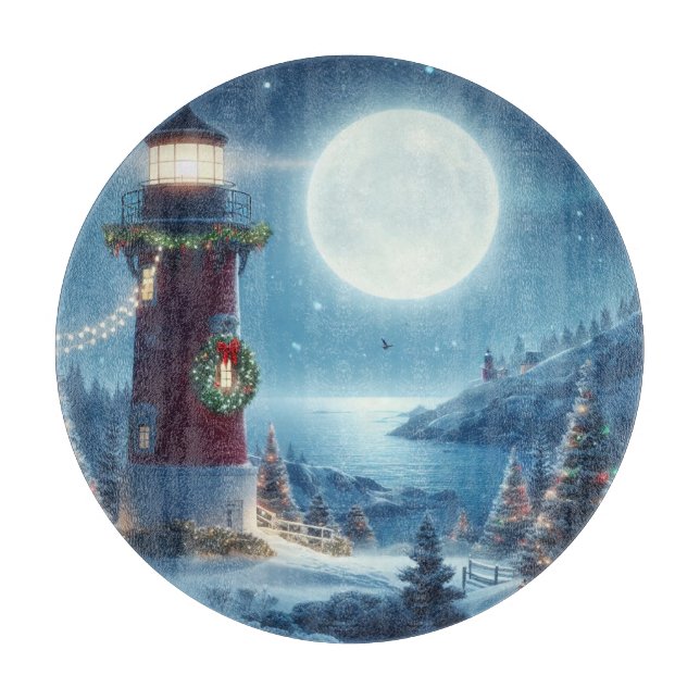 Nautical Christmas lighthouse Cutting Board (Front)