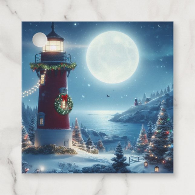 Nautical Christmas lighthouse Favour Tags (Front)
