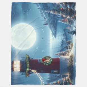 Nautical Christmas lighthouse Fleece Blanket