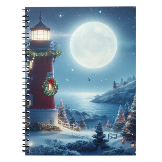 Nautical Christmas lighthouse Notebook (Front)