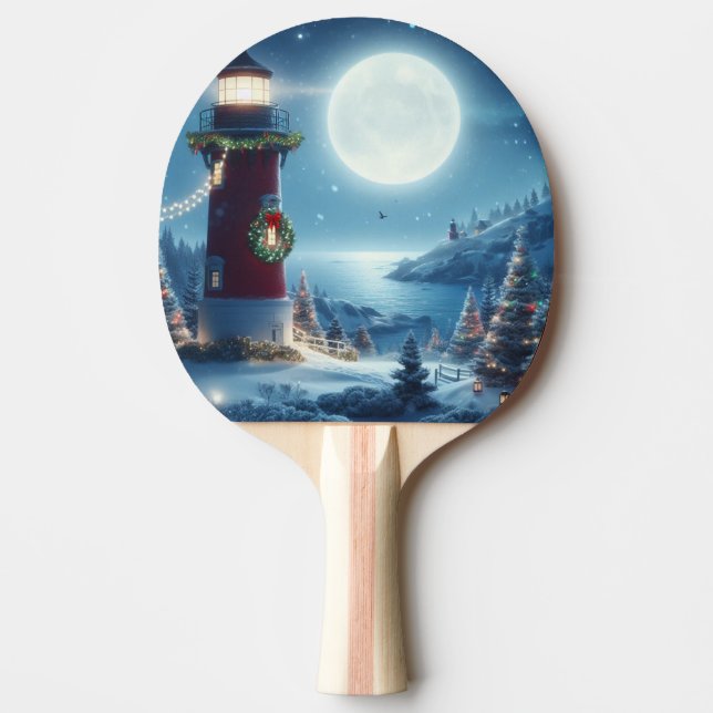 Nautical Christmas lighthouse Ping Pong Paddle (Front)