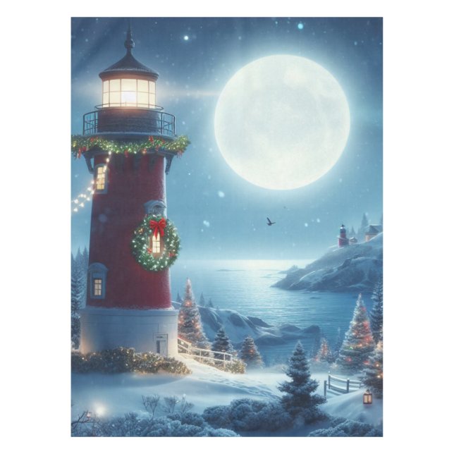 Nautical Christmas lighthouse Tablecloth (Front)