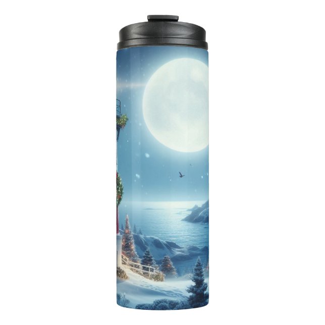 Nautical Christmas lighthouse Thermal Tumbler (Front)