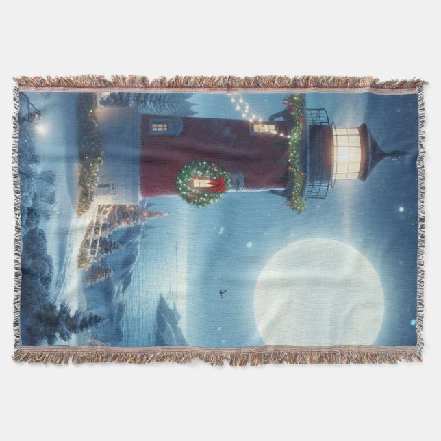 Nautical Christmas lighthouse Throw Blanket (Front)