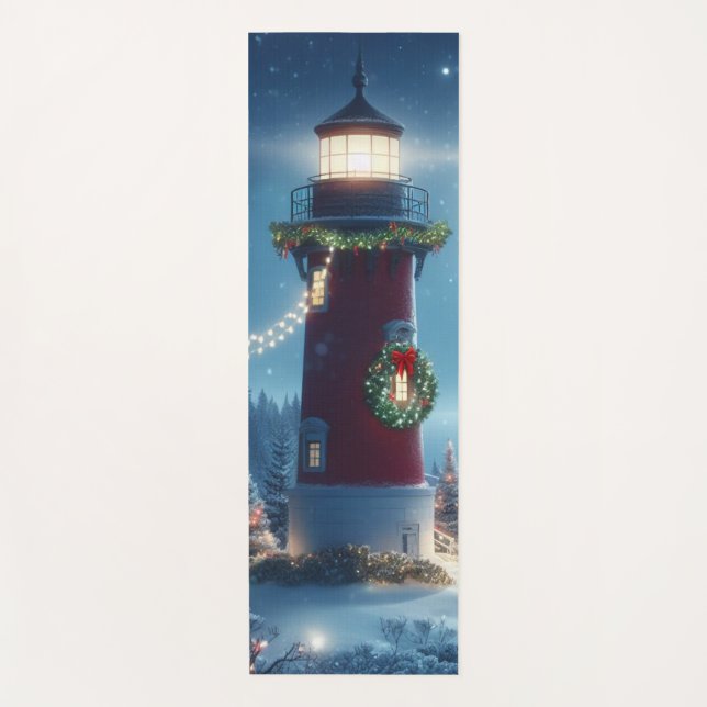 Nautical Christmas lighthouse Yoga Mat (Front)