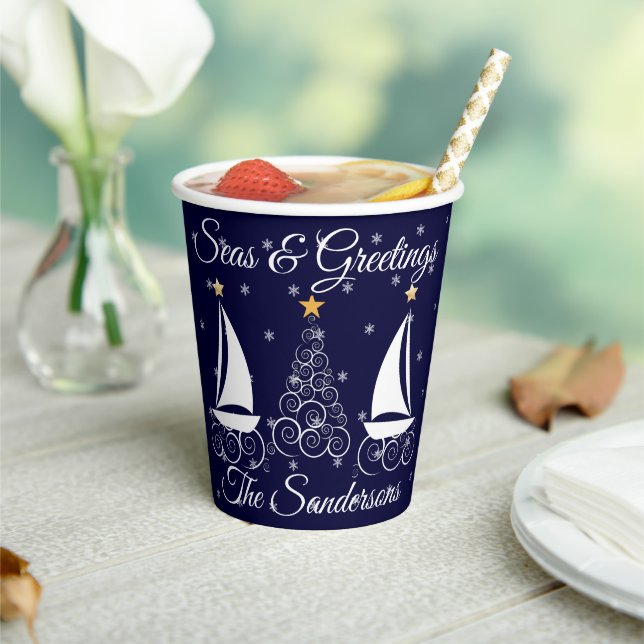 Nautical  Christmas navy blue sailboat   Paper Cups (Insitu)