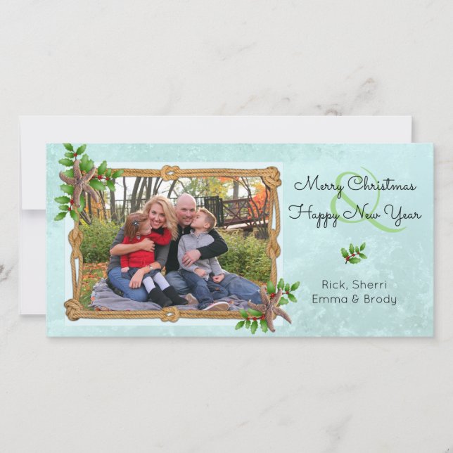 Nautical Christmas on the Coast Starfish Splash Holiday Card (Front)