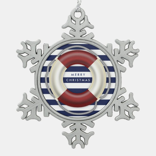 Nautical Christmas Ornaments Personalized Pewter (Front)