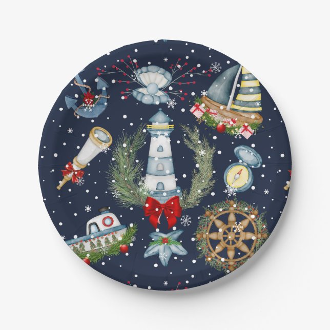 Nautical Christmas Paper Plate (Front)