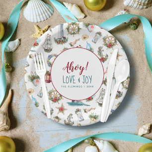 Nautical Christmas Personalized Beach Party Ahoy Paper Plate