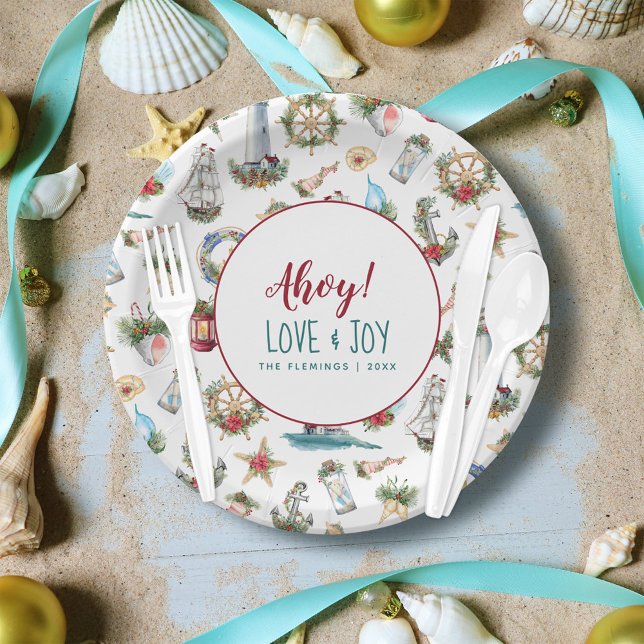 Nautical Christmas Personalized Beach Party Ahoy Paper Plate (Creator Uploaded)