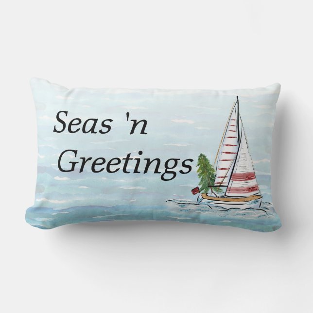 Nautical Christmas Pillow with Sail Boat (Front)