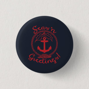Nautical Christmas Seas 'n Greetings 1 Inch Round Button