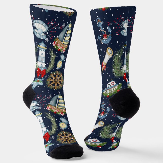 Nautical Christmas Socks (Angled)