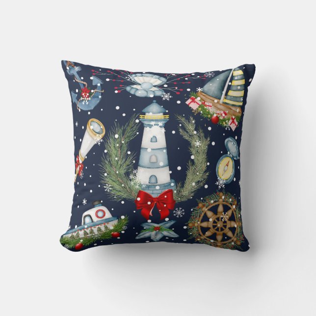 Nautical Christmas Throw Pillow (Front)