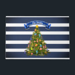 Nautical Christmas Tree Custom Doormat<br><div class="desc">Nautical themed Christmas tree... ornaments are a compass at the top, lighthouses, seashells, anchors, sailboats and seahorses. Customize to your liking (you may even delete all text and the banner). If you need any help, or if you have any questions or requests, please, contact me through the shop! And please,...</div>