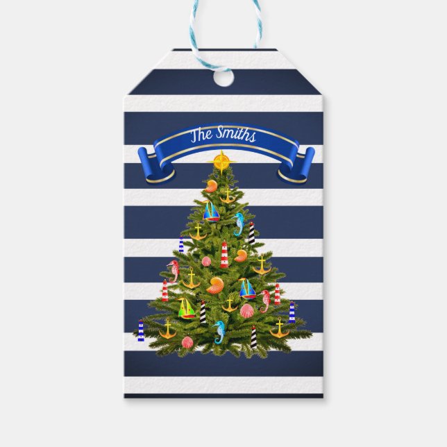 Nautical Christmas Tree Custom Gift Tags (Front)