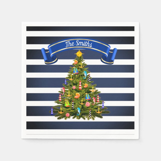 Nautical Christmas Tree Custom Napkin (Front)