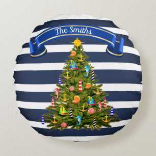 Nautical Christmas Tree Custom Round Pillow
