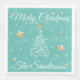 Nautical  Christmas Wave tree  blue Napkin
