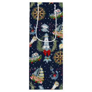 Nautical Christmas Wine Gift Bag