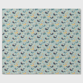 Nautical Christmas Wrapping Paper Featuring Whales