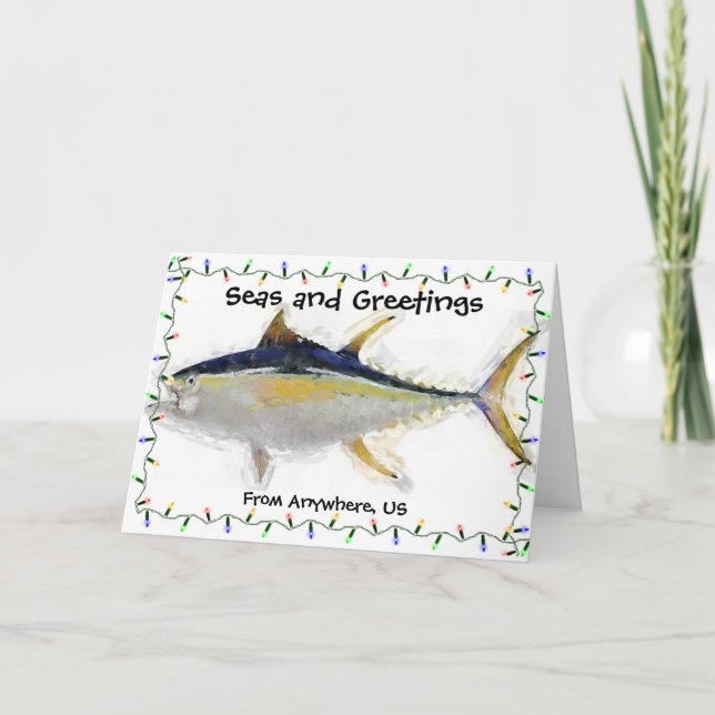 Nautical Christmas Yellowfin Tuna Holiday Card (Front)