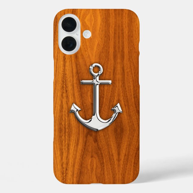 Nautical Chrome Anchor on Teak Wood Print Case-Mate iPhone Case (Back)