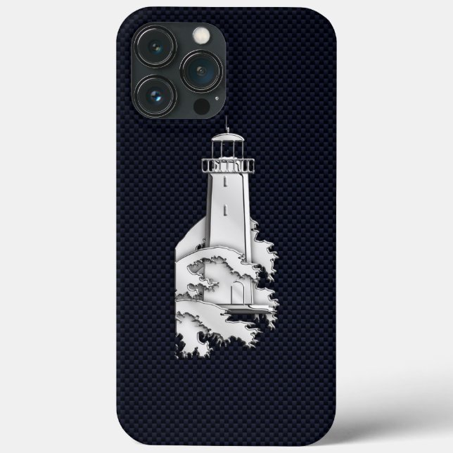 Nautical Chrome Lighthouse on Carbon Fibre Print Case-Mate iPhone Case (Back)
