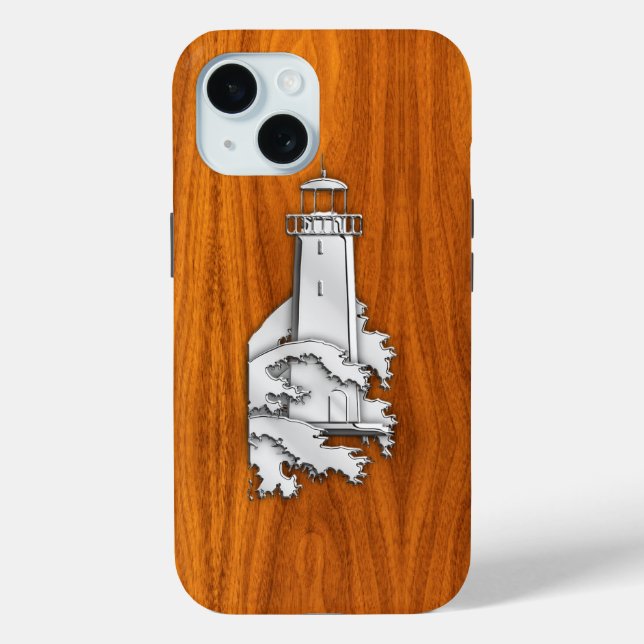 Nautical Chrome Lighthouse on Teak Wood Print Case-Mate iPhone Case (Back)