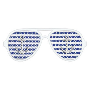 Nautical Chrome Like Anchor on Navy Stripes Aviator Sunglasses