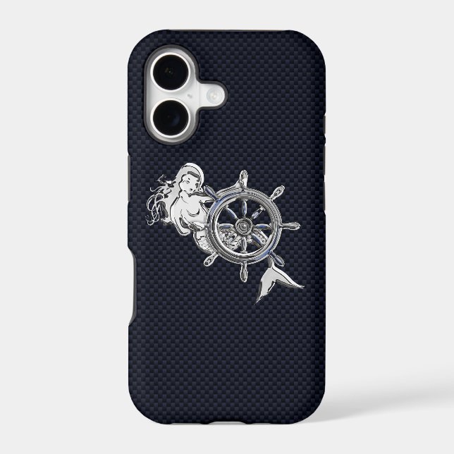 Nautical Chrome Mermaid on Carbon Fibre Print (Back)