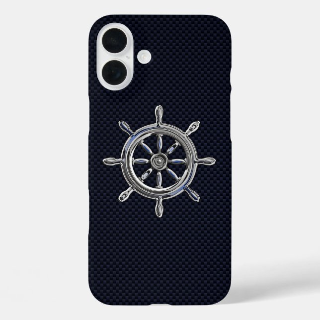 Nautical Chrome Wheel on Carbon Fibre Print Case-Mate iPhone Case (Back)