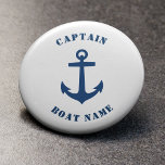 Nautical Classic Anchor Captain Boat Name Navy 2 Inch Round Button<br><div class="desc">Navy Blue Classic Nautical Anchor and Your Personalized Boat Name and Customizable Captain Rank Button.</div>