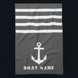 Nautical Classic Anchor Your Boat Name Grey White Kitchen Towel<br><div class="desc">Custom Nautical Classic Anchor with Your Personalized Boat Name on a Stylish Grey Kitchen Towel with White stripes.</div>