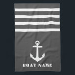 Nautical Classic Anchor Your Boat Name Grey White Kitchen Towel<br><div class="desc">Custom Nautical Classic Anchor with Your Personalized Boat Name on a Stylish Grey Kitchen Towel with White stripes.</div>