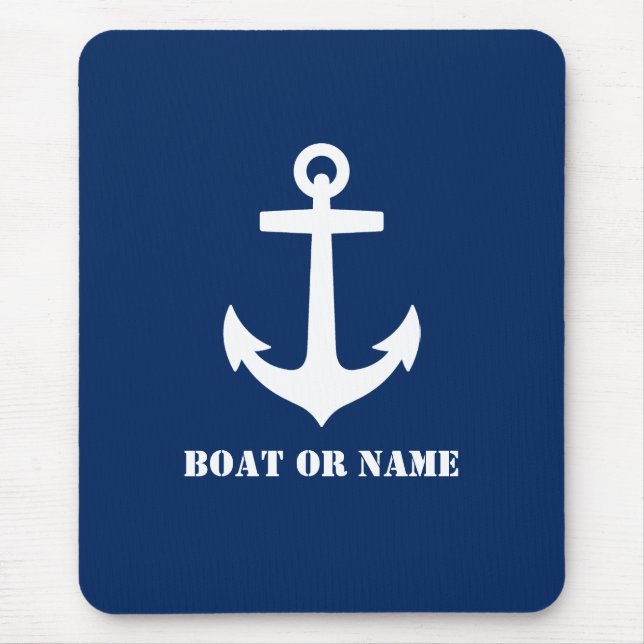 Nautical Classic Anchor Your Boat or Name Blue Mouse Pad (Front)