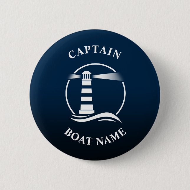 Nautical Classic Light Captain Boat Name Deep Blue 2 Inch Round Button (Front)