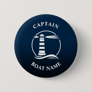 Nautical Classic Light Captain Boat Name Deep Blue 2 Inch Round Button