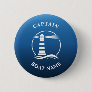 Nautical Classic Light Captain Boat Name Navy Blue 2 Inch Round Button