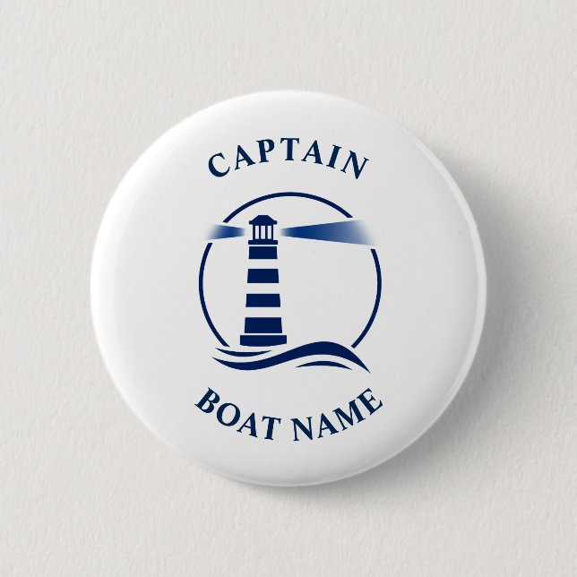 Nautical Classic Light Captain Boat Name Navy Blue 2 Inch Round Button (Front)