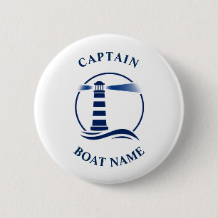 Nautical Classic Light Captain Boat Name Navy Blue 2 Inch Round Button