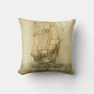 Nautical Classic Ship (Neutral) Throw Pillow